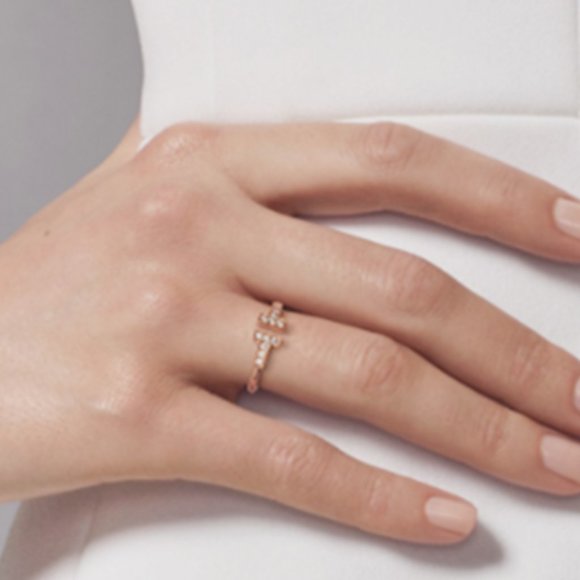 Rose Gold Ring Double T Diamonds - Picture 2 of 10